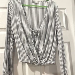 Blue and white striped tie front shirt